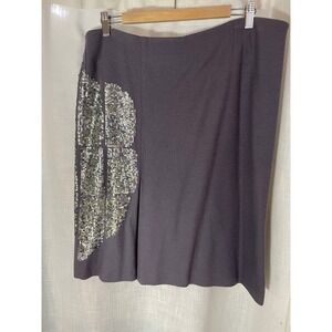 Emanuel Ungaro Wool Skirt Sequined Gray Pencil Career Party Cocktail Size 14 EUC